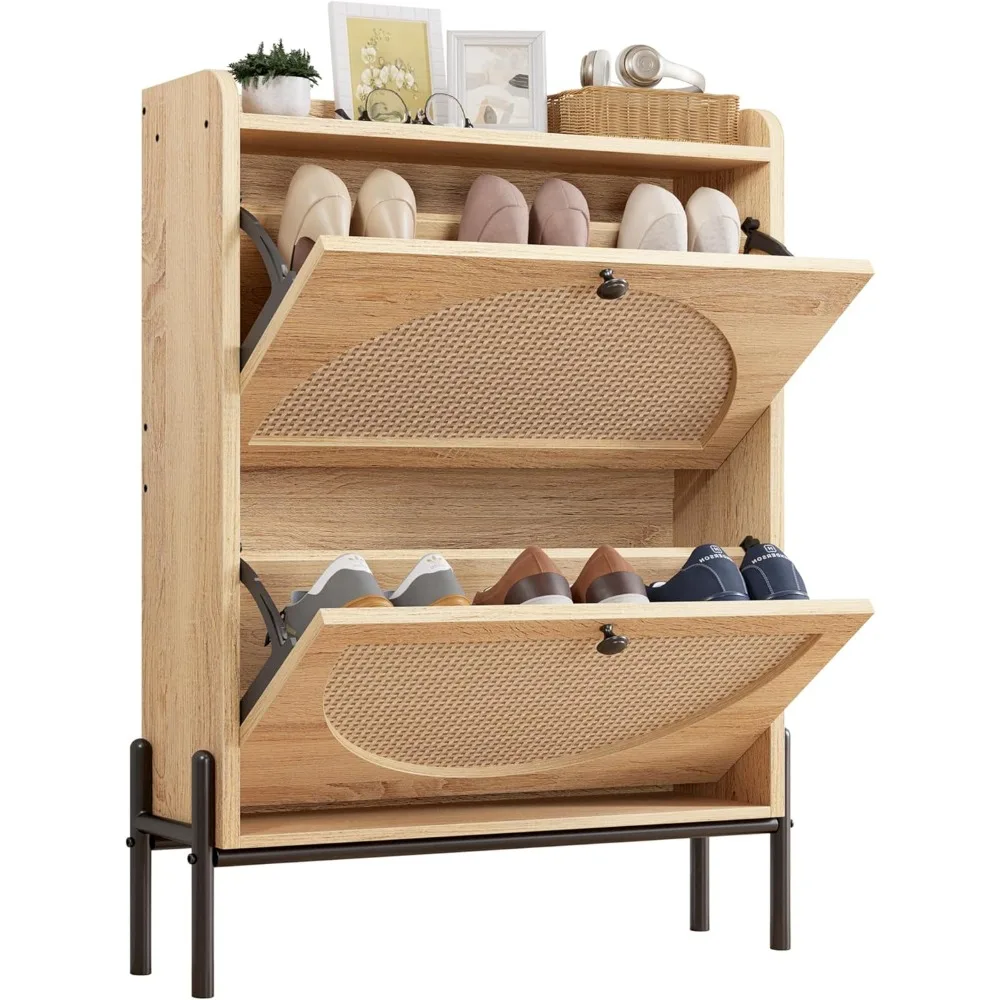 Small Shoe Cabinet Storage with 2 Flip Drawers, Free Standing Wooden Shoe Storage Organizer Cabinet with Rattan Doors for Entry
Small Shoe Cabinet Storage with 2 Flip Drawers, Free Standing Wooden Shoe Storage Organizer Cabinet with Rattan Doors for Entry
