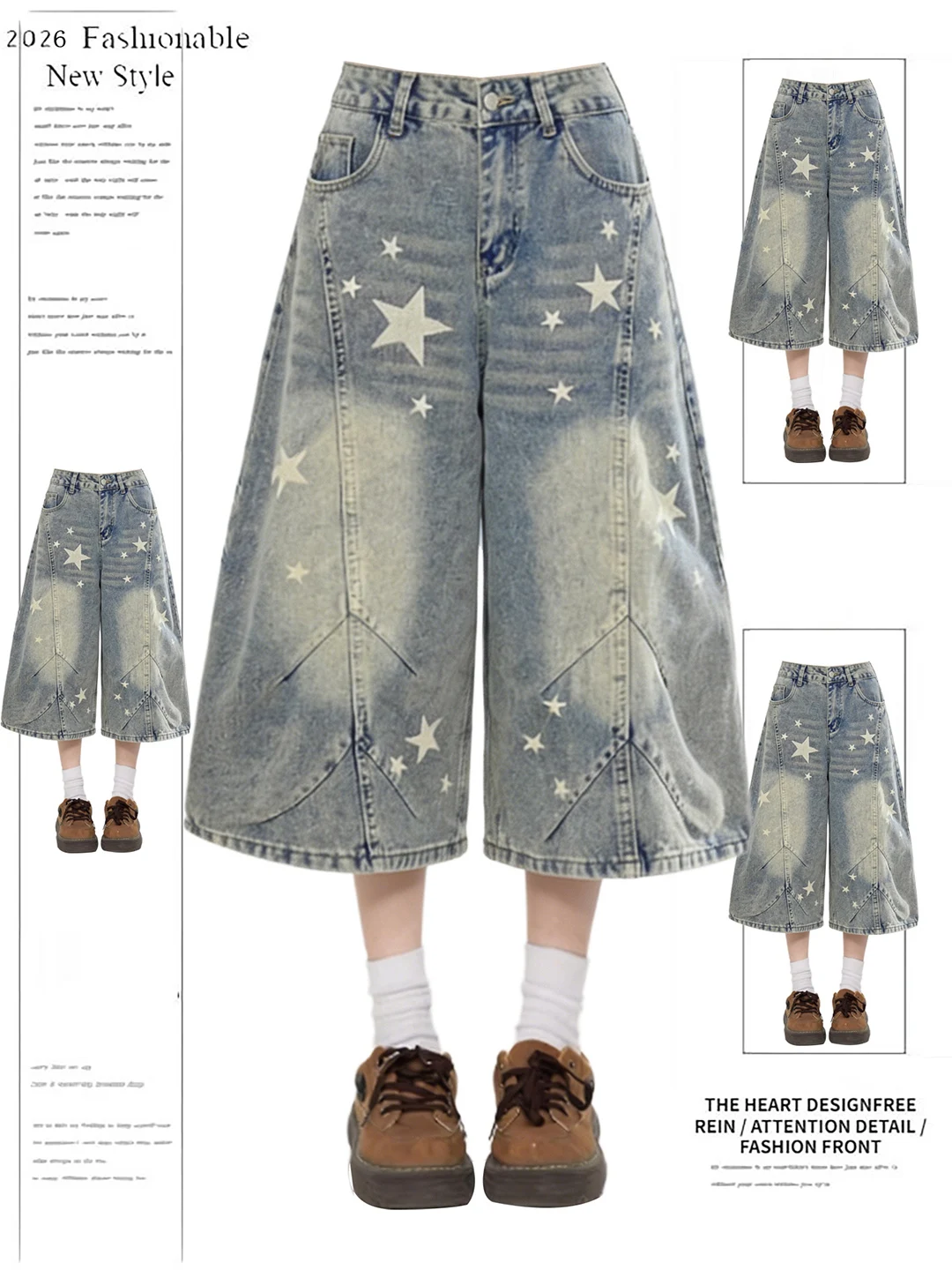 Retro American Washed Star Print Denim Shorts Women Summer Thin Loose Wide Leg Straight Cut mid Waist Pants Casual Blue
Retro American Washed Star Print Denim Shorts Women Summer Thin Loose Wide Leg Straight Cut mid Waist Pants Casual Blue