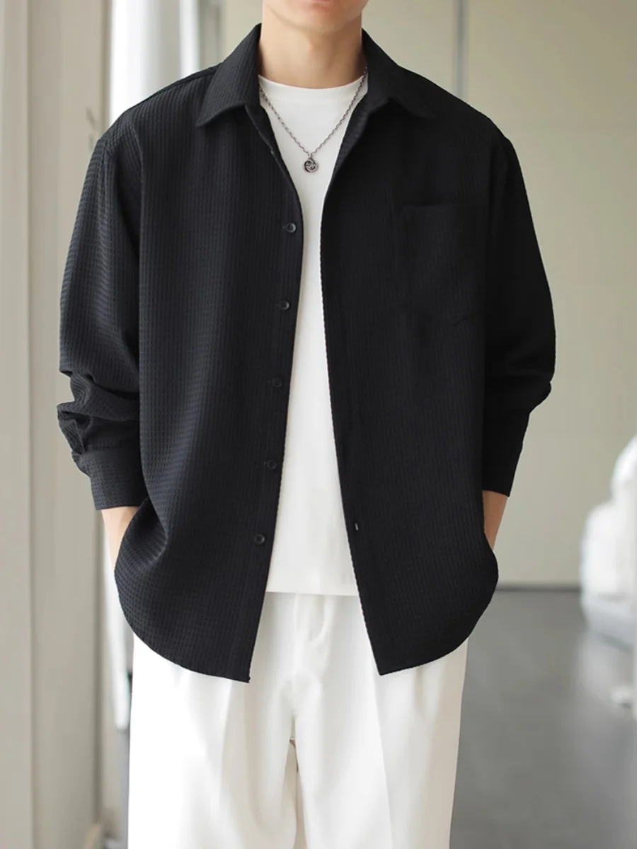 Slim Fit Korean Sle Men's irt Summer Thin Long Sve Luxury Simple Wfle Pattern Casual Faionable Stand Size Polye...
Slim Fit Korean Sle Men's irt Summer Thin Long Sve Luxury Simple Wfle Pattern Casual Faionable Stand Size Polye...