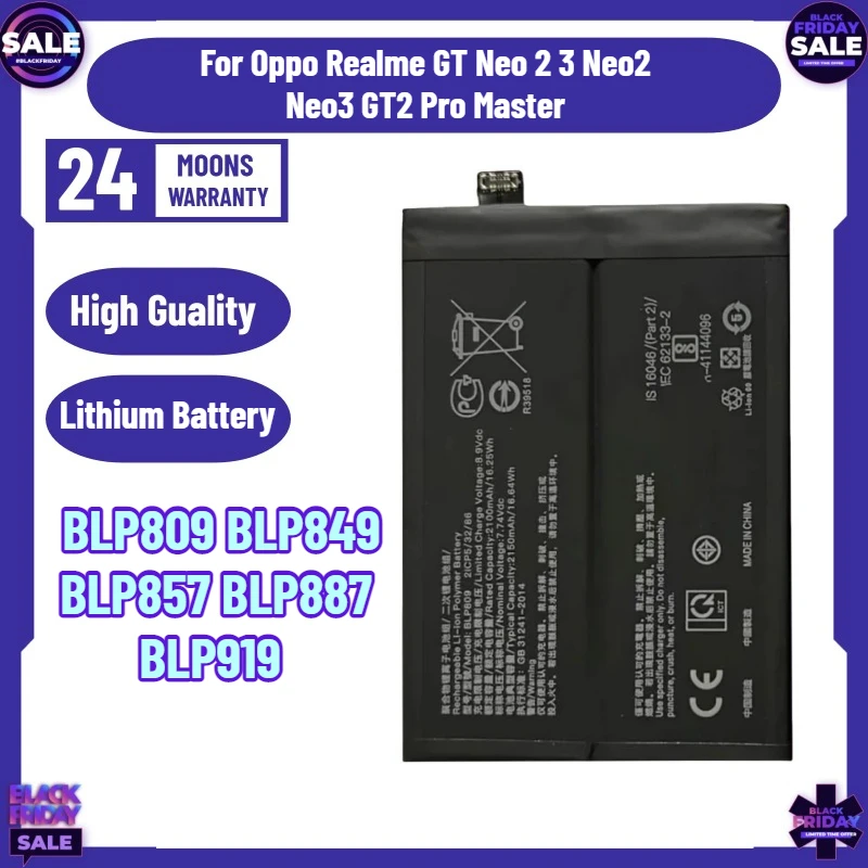 New Battery BLP809 BLP849 BLP857 BLP887 For Oppo Realme GT Neo 2 3 Neo2 GT2 Pro Master
New Battery BLP809 BLP849 BLP857 BLP887 For Oppo Realme GT Neo 2 3 Neo2 GT2 Pro Master