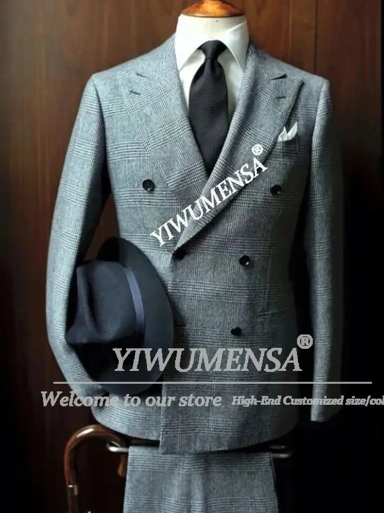 Classic Grey Plaid Check Suits Men Houndstooth Jacket Pants 2 Piece Set Man British Style Groom Banquet Party Attire Ropa Hombre
Classic Grey Plaid Check Suits Men Houndstooth Jacket Pants 2 Piece Set Man British Style Groom Banquet Party Attire Ropa Hombre