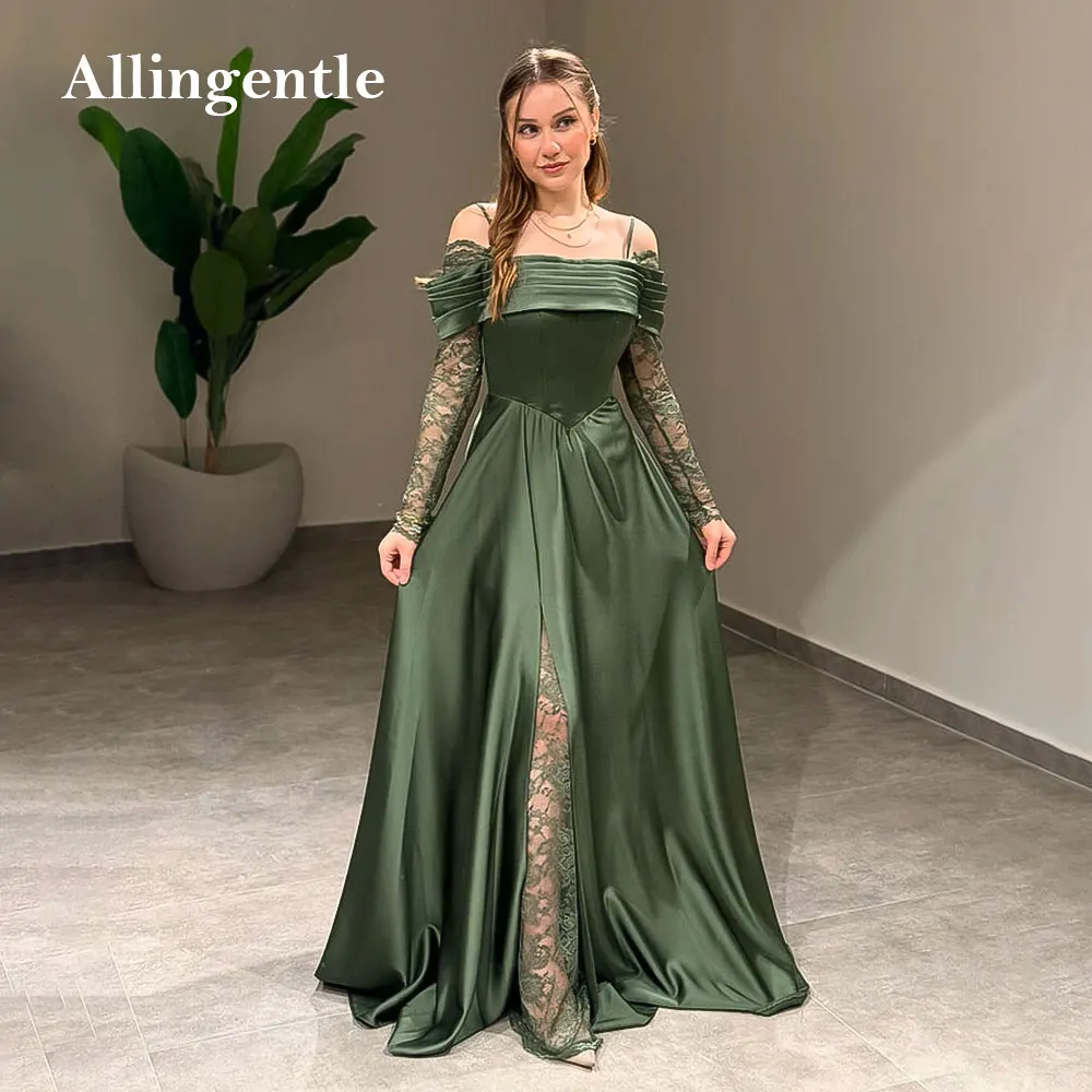 Elegant Green Satin Evening Dresses Off Shoulder Long Sleeve Lace Prom Party Dress Long Arabic Formal Occasion Dress Customzied
Elegant Green Satin Evening Dresses Off Shoulder Long Sleeve Lace Prom Party Dress Long Arabic Formal Occasion Dress Customzied