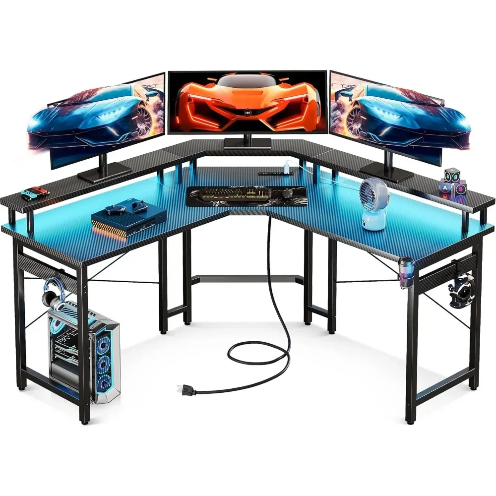 L Shaped Gaming Desk with LED Lights & Power Outlets, 51" Computer Desk with Full Monitor Stand, Corner Desk with Cup Holder
L Shaped Gaming Desk with LED Lights & Power Outlets, 51" Computer Desk with Full Monitor Stand, Corner Desk with Cup Holder