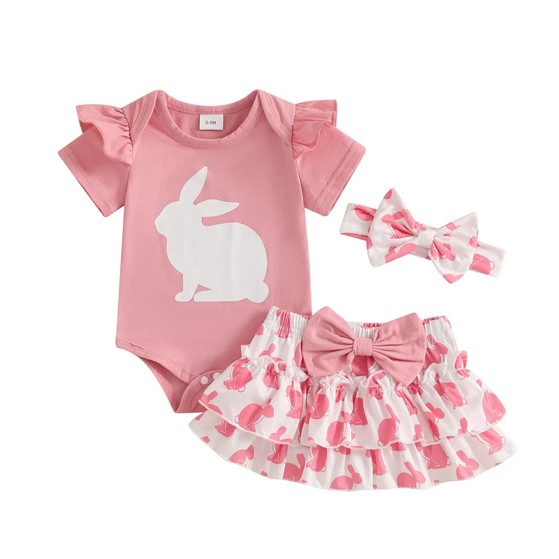 Cathery Kids Baby Girls Easter Outfits Rabbit Print Round Neck Short Sleeve Rompers Ruffles Shorts Headband 3pcs Clothes Set
Cathery Kids Baby Girls Easter Outfits Rabbit Print Round Neck Short Sleeve Rompers Ruffles Shorts Headband 3pcs Clothes Set