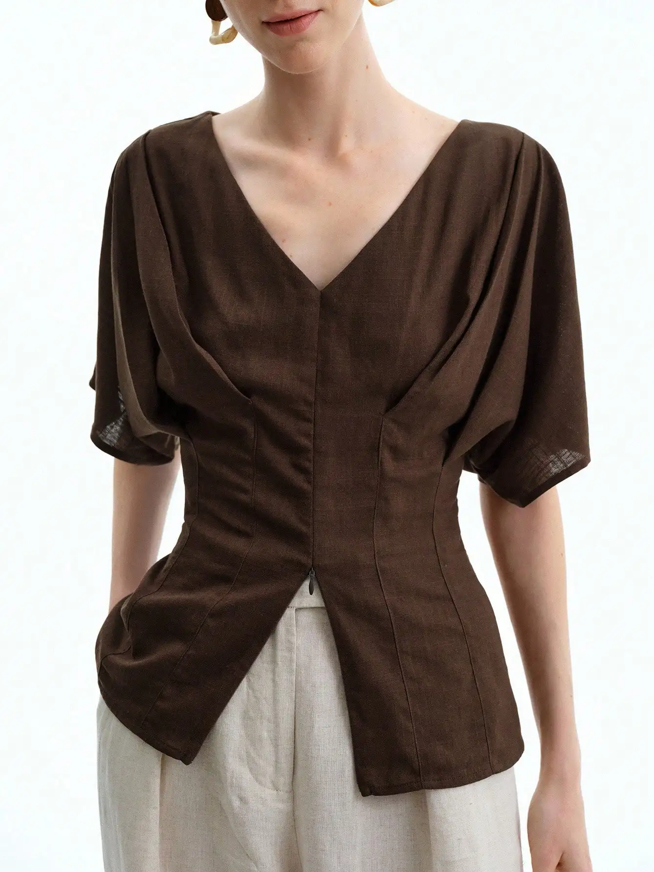 Women's V-Neck Loose Rayon Blouse With Front Slit And Raglan Sleeve
Women's V-Neck Loose Rayon Blouse With Front Slit And Raglan Sleeve