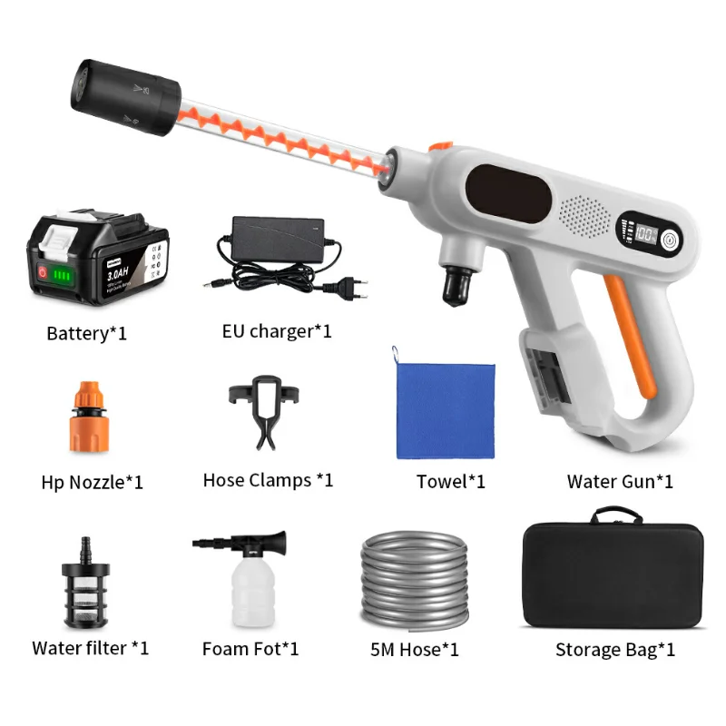 New Third-generation Spiral Supercharged Car Washing Machine, Large Digital Display Lithium Battery Wireless Portable Water Gun
New Third-generation Spiral Supercharged Car Washing Machine, Large Digital Display Lithium Battery Wireless Portable Water Gun