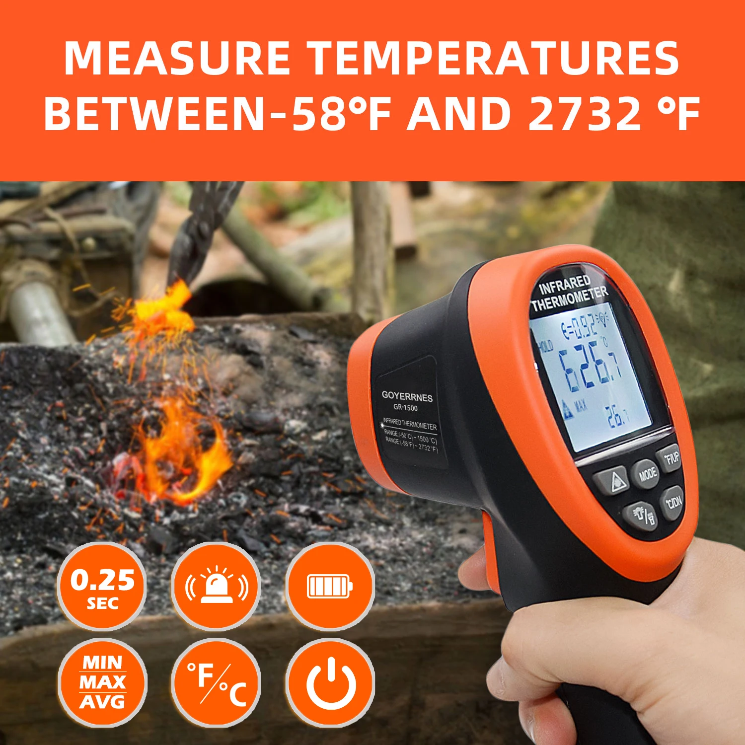 -50~1500℃ Non-Contact Infrared Thermometer Gun, DS 30:1 Laser Thermometer with Adjustable Emissivity for Industrial
-50~1500℃ Non-Contact Infrared Thermometer Gun, DS 30:1 Laser Thermometer with Adjustable Emissivity for Industrial