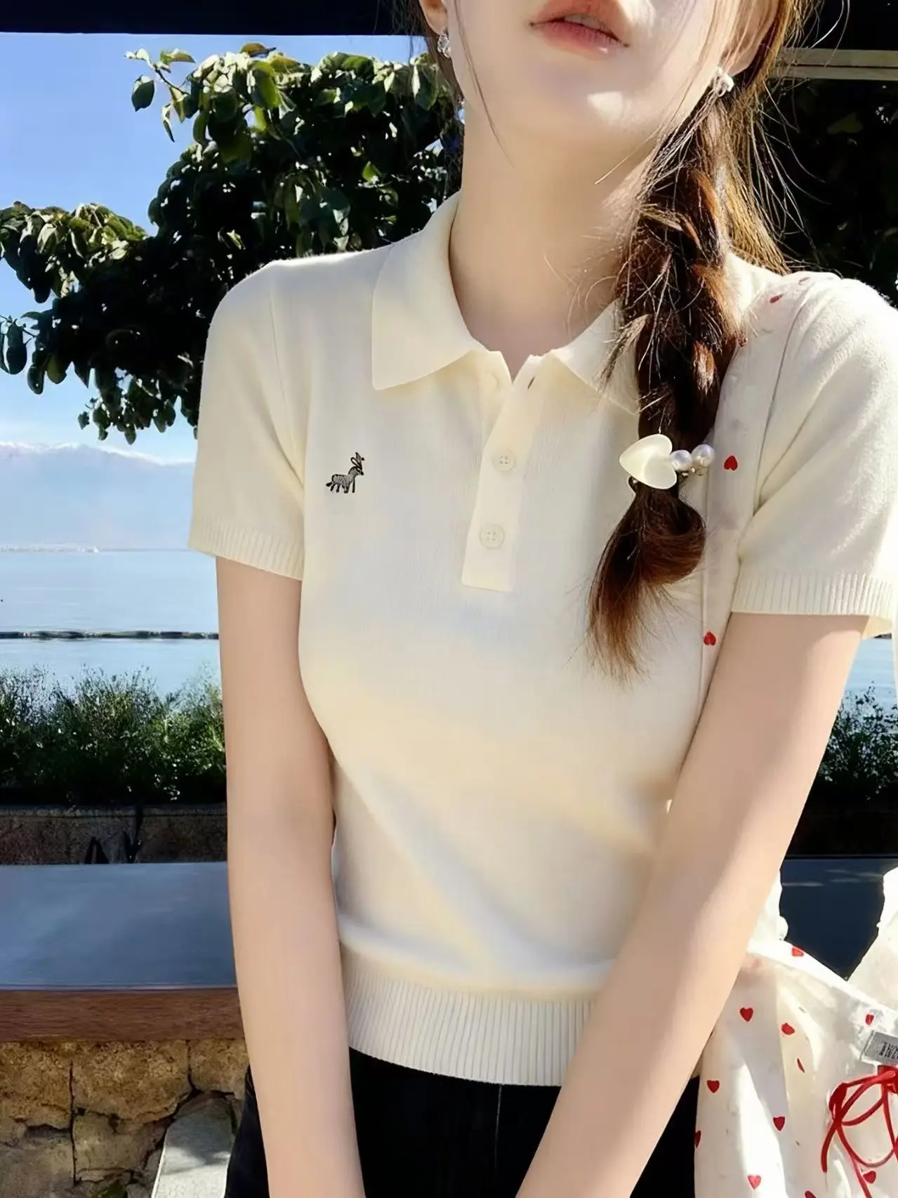Sweet Short Sleeve Neck Knitted Sweater Women's Fashion College Style Embroidered Versatile White Top Quality Polyester
Sweet Short Sleeve Neck Knitted Sweater Women's Fashion College Style Embroidered Versatile White Top Quality Polyester