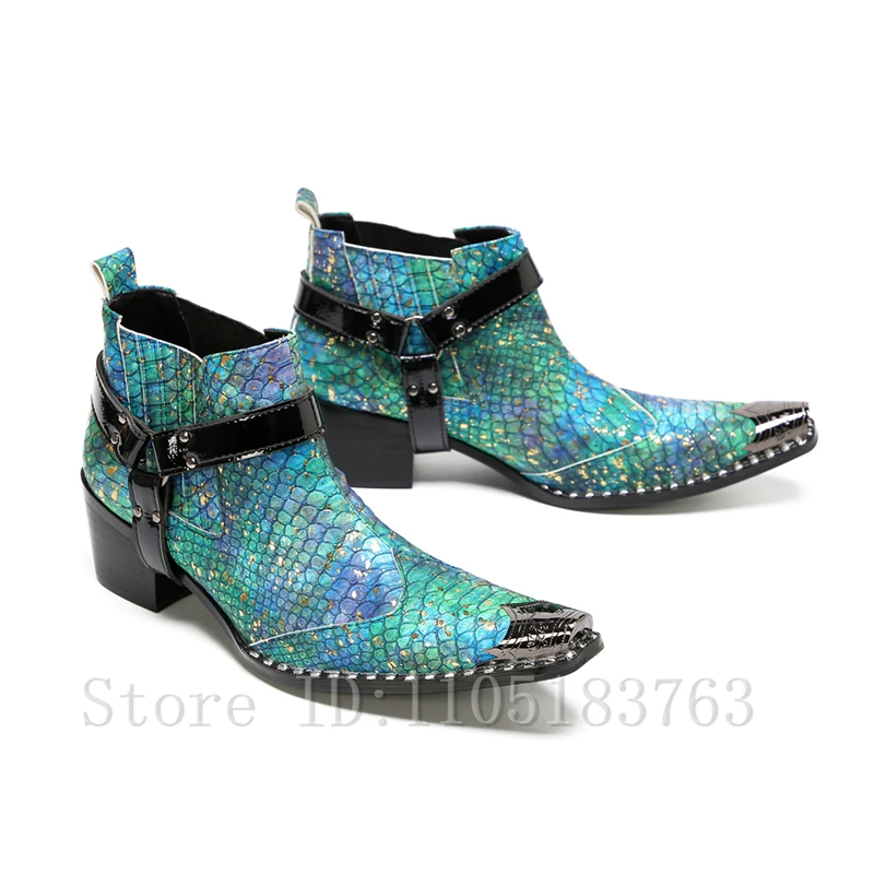 Brand Fashion Snake Prints Ankle Boots Men New Design Metal Toe Belt Buckle Decor High Heels Chelsea Boots for Party Performance
Brand Fashion Snake Prints Ankle Boots Men New Design Metal Toe Belt Buckle Decor High Heels Chelsea Boots for Party Performance