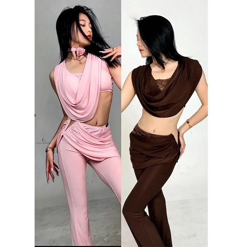 New Latin Dance Clothes Women Summer Sleeveless Lace Blouse Pink Brown Pants Adult Practice Clothing Cha Cha Rumba Wear DNV23752
New Latin Dance Clothes Women Summer Sleeveless Lace Blouse Pink Brown Pants Adult Practice Clothing Cha Cha Rumba Wear DNV23752
