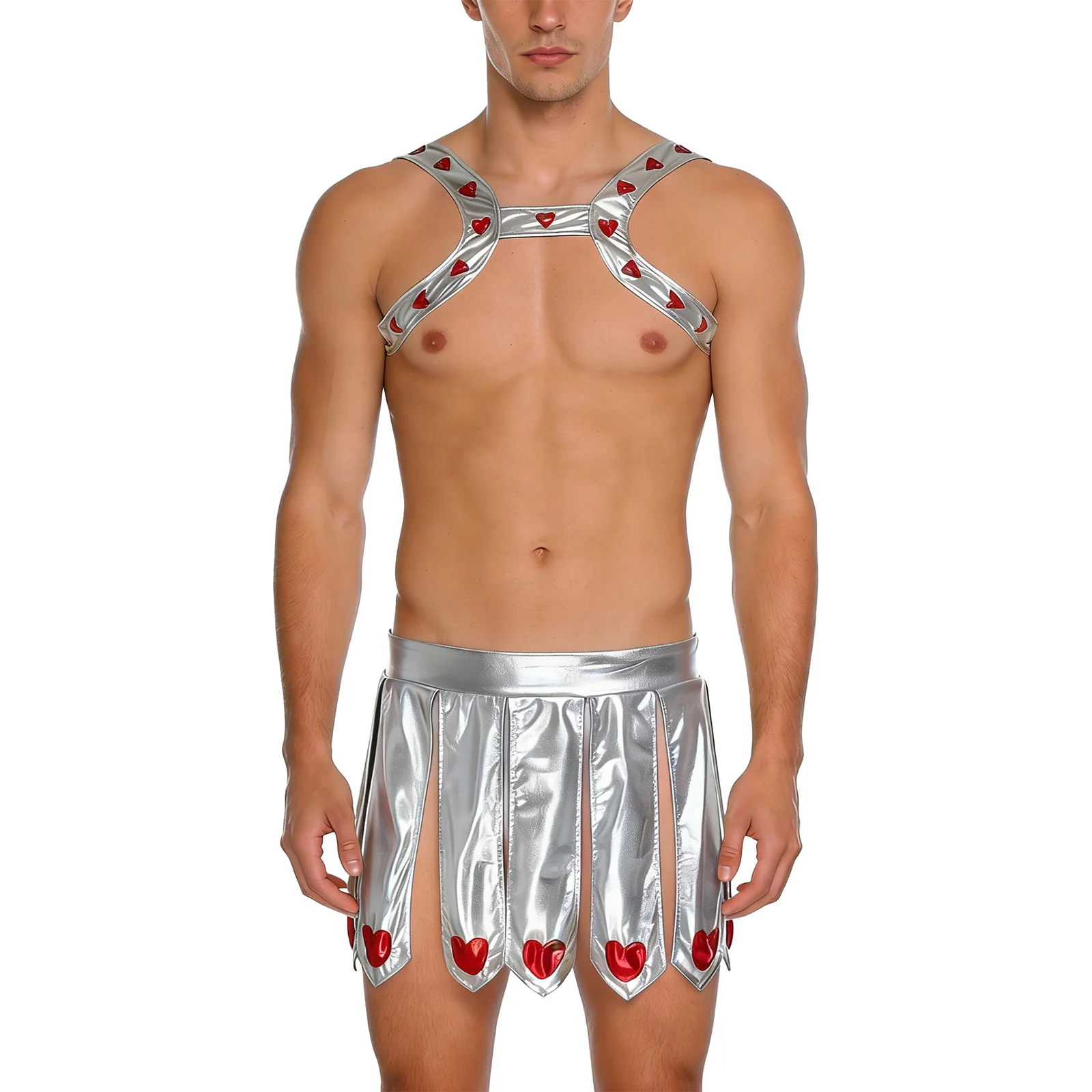 Men Halloween Cupid Prince Cosplay Costume Heart-embellished Chest Harness And Slit Skirt Metallic Shiny Set for Themed Party
Men Halloween Cupid Prince Cosplay Costume Heart-embellished Chest Harness And Slit Skirt Metallic Shiny Set for Themed Party