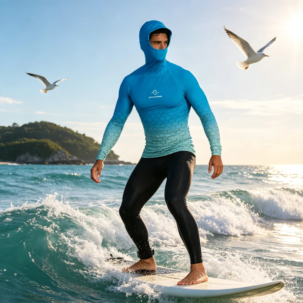 Men Long Sleeve Surfing Clothing Hooded Rash Guard Breathable Sailing Top Wear Anti-UV Swim Shirt Wear for Outdoor Water Sport
Men Long Sleeve Surfing Clothing Hooded Rash Guard Breathable Sailing Top Wear Anti-UV Swim Shirt Wear for Outdoor Water Sport