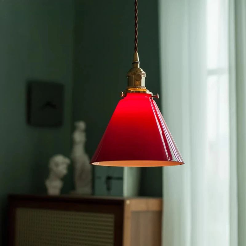 American Retro Red Glass LED Pendant Lights Cafe Bar Counter Restaurant Bedroom Living Room Kitchen Vintage Copper Hanging Lamps
American Retro Red Glass LED Pendant Lights Cafe Bar Counter Restaurant Bedroom Living Room Kitchen Vintage Copper Hanging Lamps