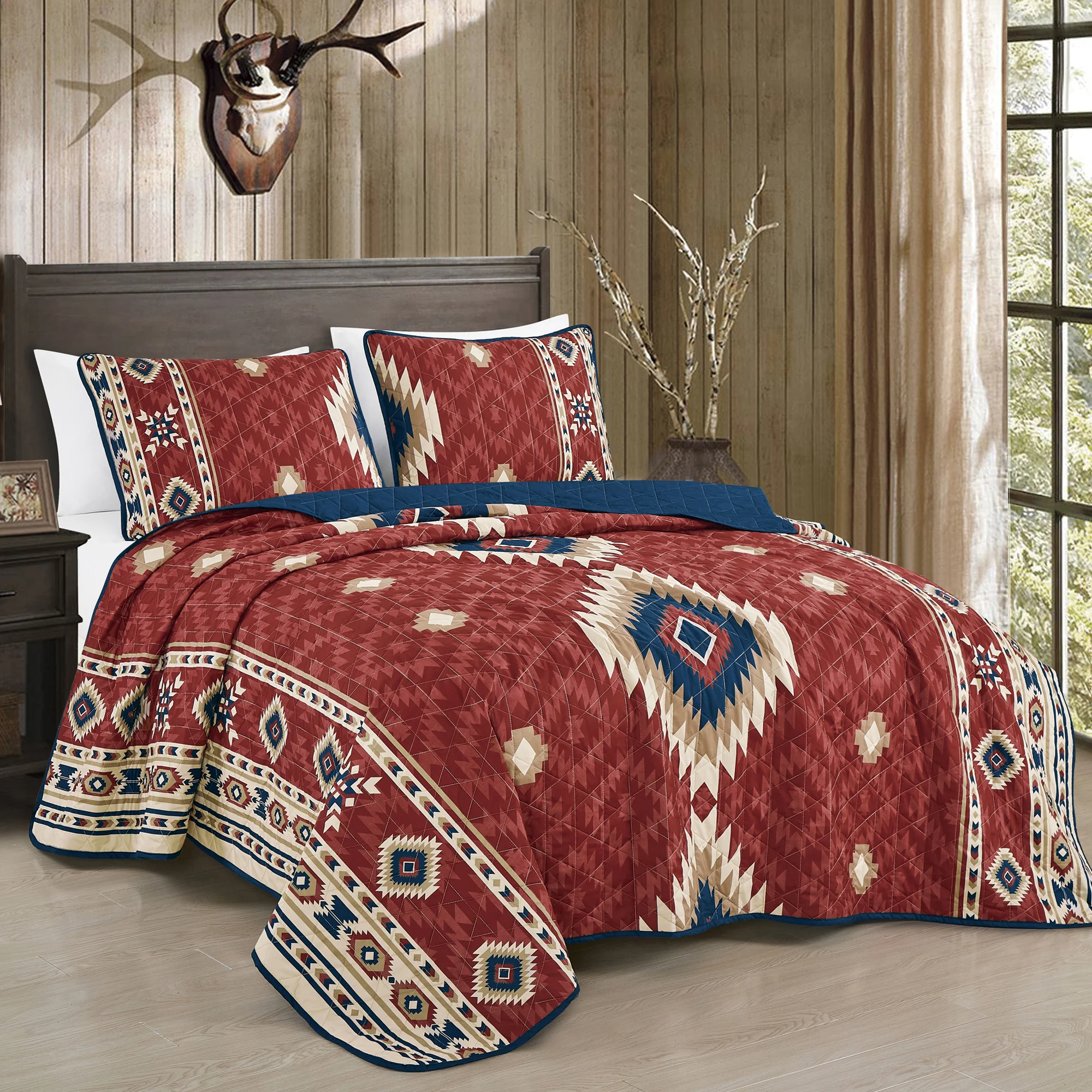 Southwestern Aztec Reversible Quilt Set - 3 Piece Lightweight Bedspread for All Season, Rustic Lodge Bedding with Geometric Print for Bedroom, Cabin, and Guest Room, Best for Summer, Suitable for RV, Airbnb Rustic Bedroom
Southwestern Aztec Reversible Quilt Set - 3 Piece Lightweight Bedspread for All Season, Rustic Lodge Bedding with Geometric Print for Bedroom, Cabin, and Guest Room, Best for Summer, Suitable for RV, Airbnb Rustic Bedroom