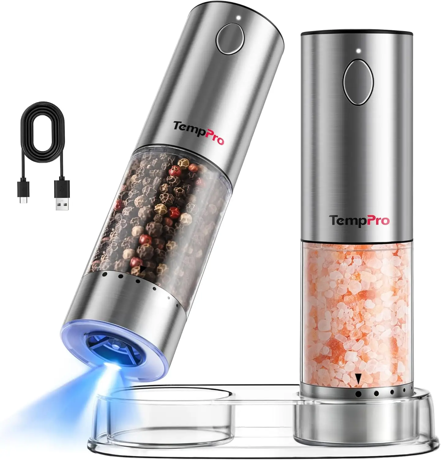 Electric Salt and Pepper Grinder Set, Rechargeable Automatic Mill with External Adjustment, 100ml, 2-Pack
Electric Salt and Pepper Grinder Set, Rechargeable Automatic Mill with External Adjustment, 100ml, 2-Pack