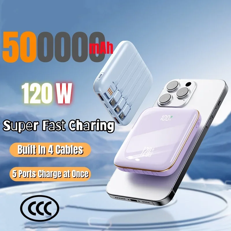 Внешний аккумулятор 50000 мАч, 120 Вт, сверхбыстрая зарядка, 4 в 1 со встроенными кабелями, высокая емкость, для iPhone, Samsung, новинка 2026 года
Внешний аккумулятор 50000 мАч, 120 Вт, сверхбыстрая зарядка, 4 в 1 со встроенными кабелями, высокая емкость, для iPhone, Samsung, новинка 2026 года