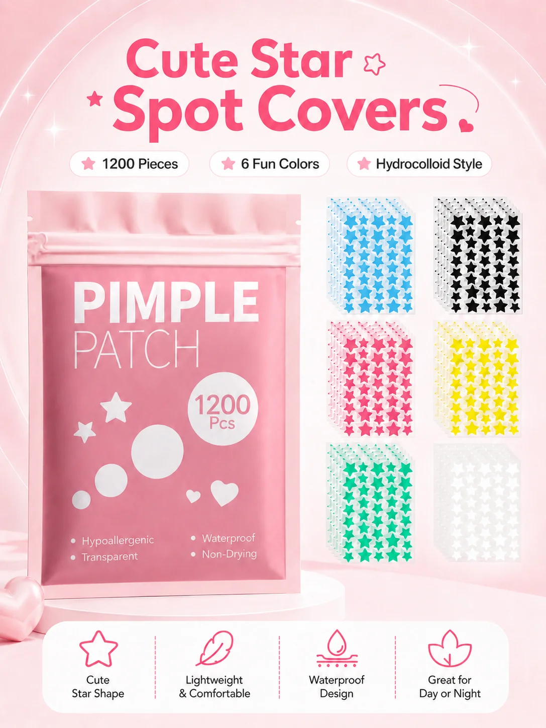 1200pcs Hydrocolloid Blemish Patches Invisible Acne Spot Cover Pimple Patch for Face Skin Care Mixed Sizes
1200pcs Hydrocolloid Blemish Patches Invisible Acne Spot Cover Pimple Patch for Face Skin Care Mixed Sizes