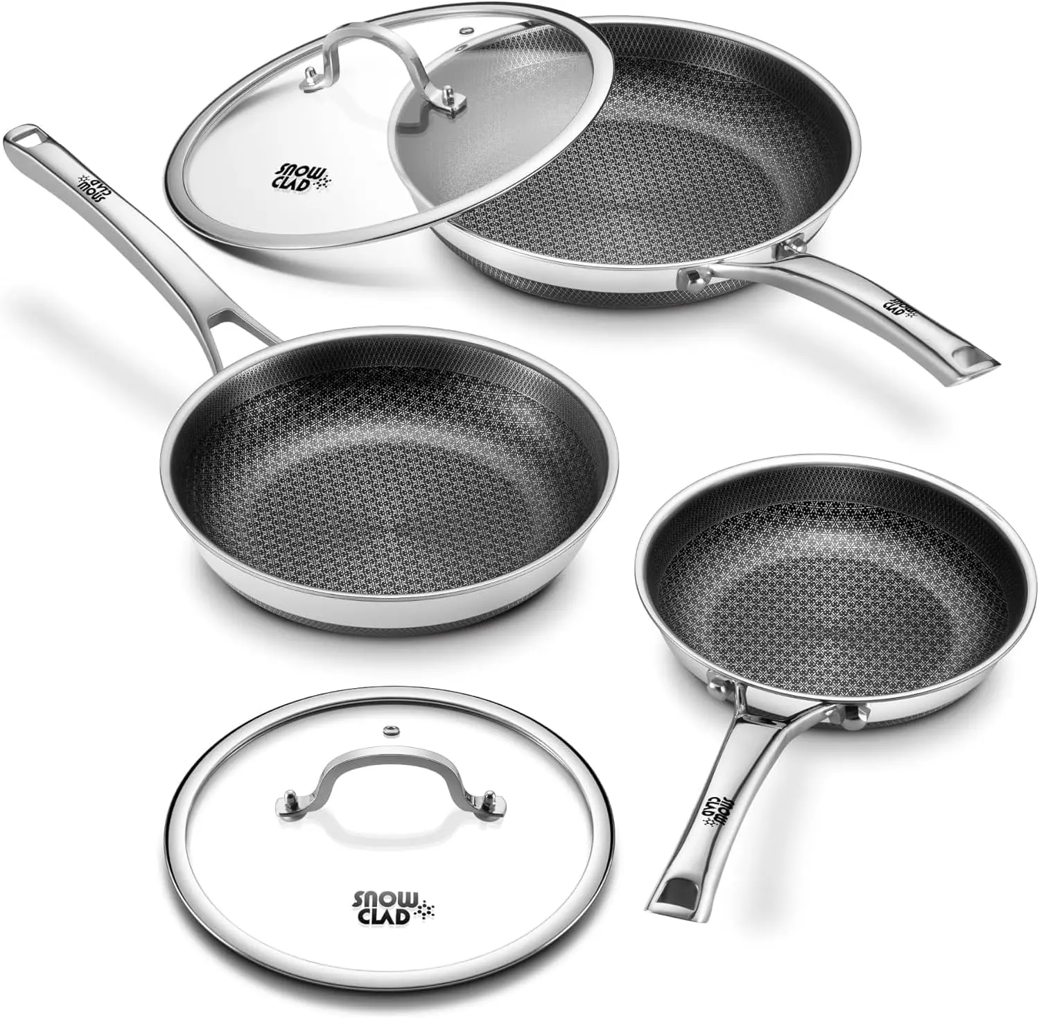 Non-Stick Frying Pan Set with Lids, 8/10/12 Inch, Stainless Steel, Induction Compatible & Dishwasher Safe
Non-Stick Frying Pan Set with Lids, 8/10/12 Inch, Stainless Steel, Induction Compatible & Dishwasher Safe