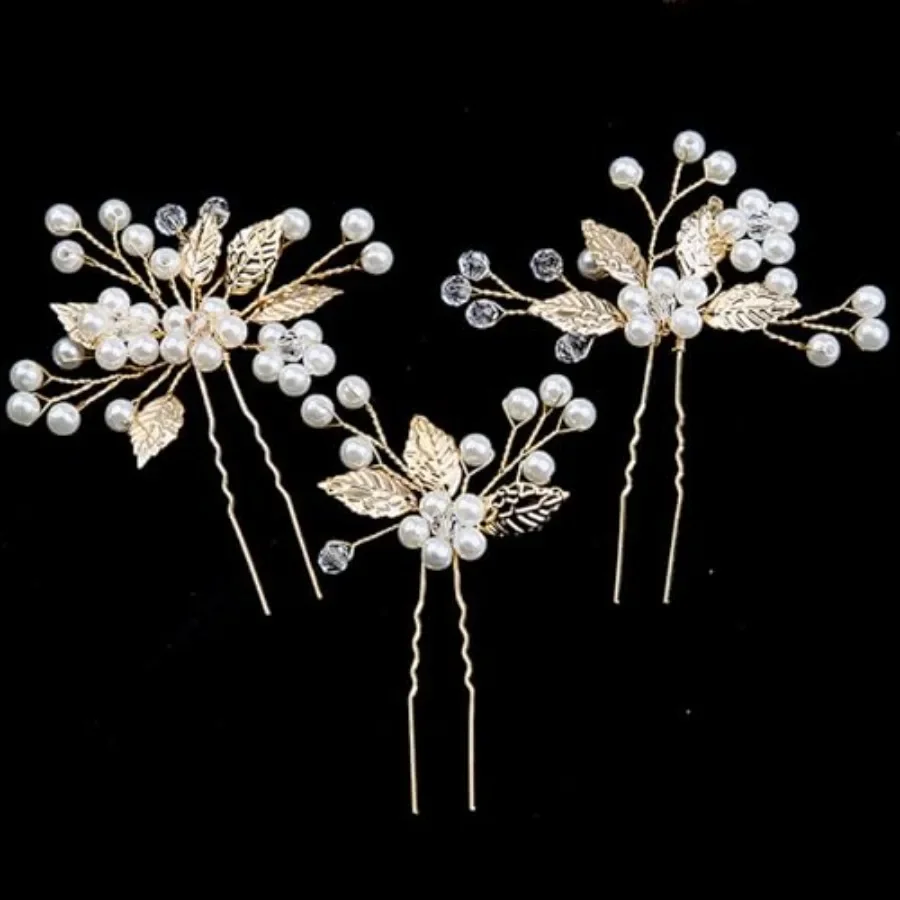 3PCS Gold Leaf Hair Clips and White Crystal Pearls Hair Pins for Girls and Women. Bridesmaids and Flower Girls, Wedding Hair Cl
3PCS Gold Leaf Hair Clips and White Crystal Pearls Hair Pins for Girls and Women. Bridesmaids and Flower Girls, Wedding Hair Cl