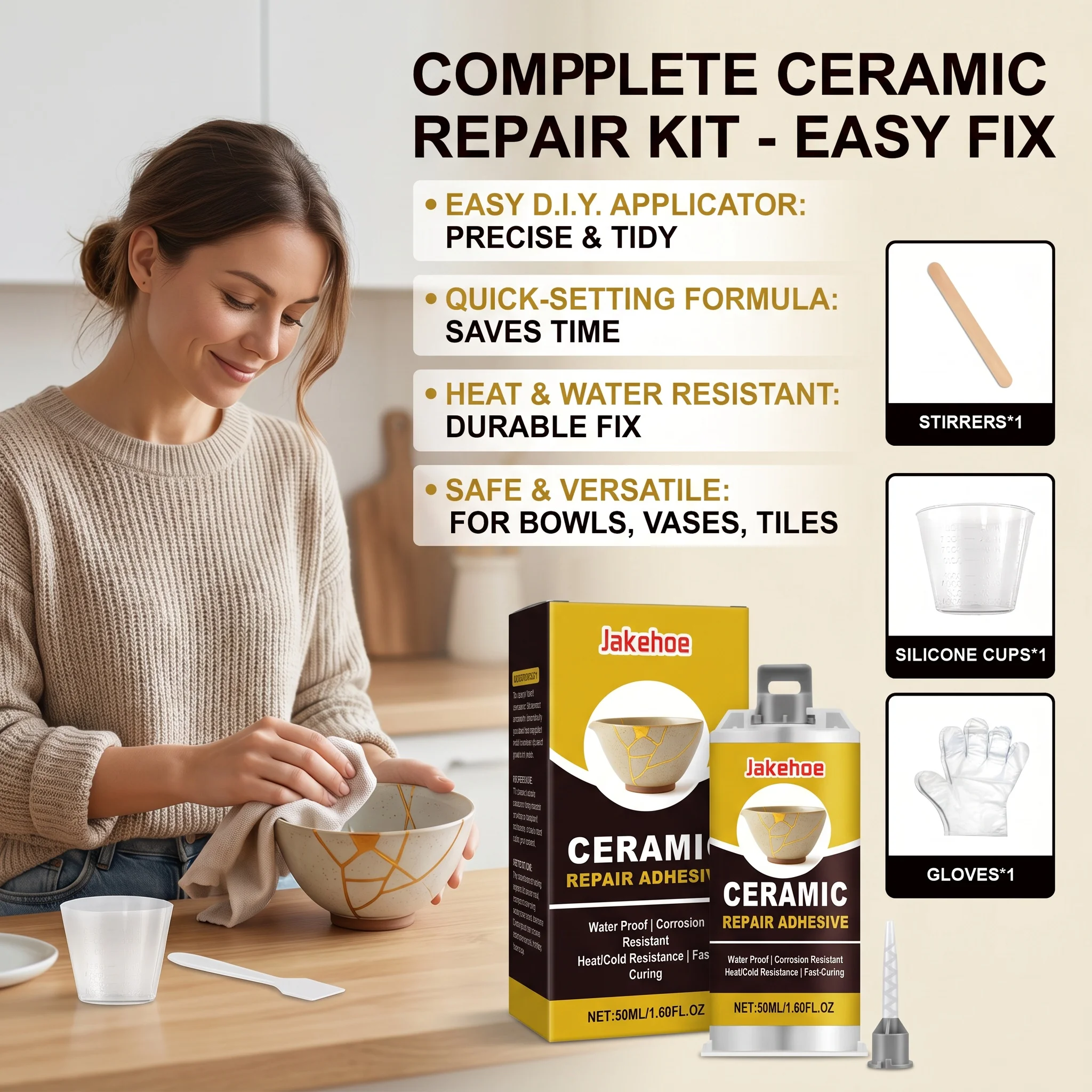 Ceramic Repair Adhesive Kit Repair Ceramic Glass Beautify Cracks Heat & Cold Resistant Fast Curing Waterproof Crack Repair Glue
Ceramic Repair Adhesive Kit Repair Ceramic Glass Beautify Cracks Heat & Cold Resistant Fast Curing Waterproof Crack Repair Glue
