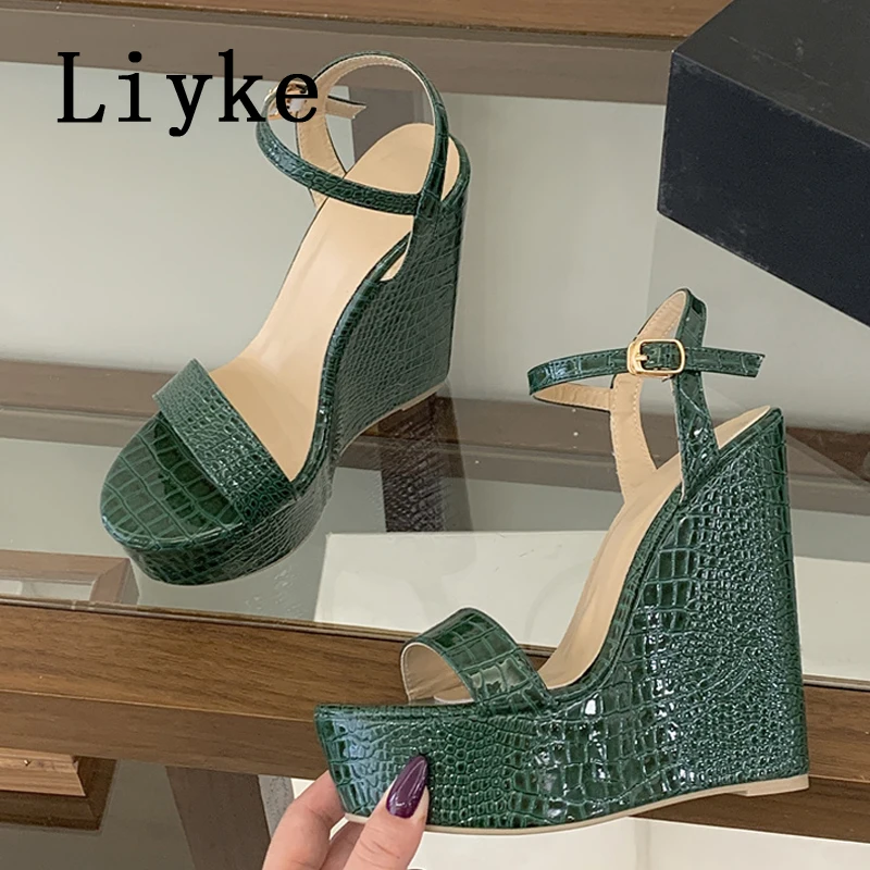 Liyke Size 35-42 Green Snake Print Platform Leather Wedge Sandals Women Super High Heels Sexy Ankle Strap Ladies Shoes Sandalias
Liyke Size 35-42 Green Snake Print Platform Leather Wedge Sandals Women Super High Heels Sexy Ankle Strap Ladies Shoes Sandalias