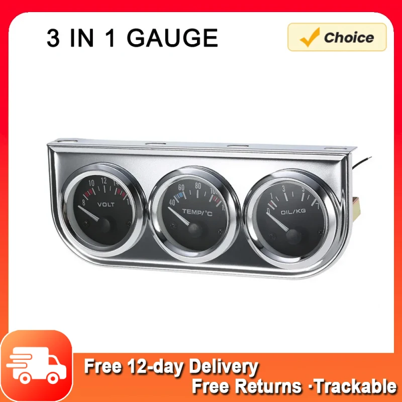 52MM Oil Pressure Fahrenheit Water Temperature Gauge Voltmeter Chrome 3 in 1 Gauge Kit Car Motorcycle Meter Oil Pressure Sensor
52MM Oil Pressure Fahrenheit Water Temperature Gauge Voltmeter Chrome 3 in 1 Gauge Kit Car Motorcycle Meter Oil Pressure Sensor