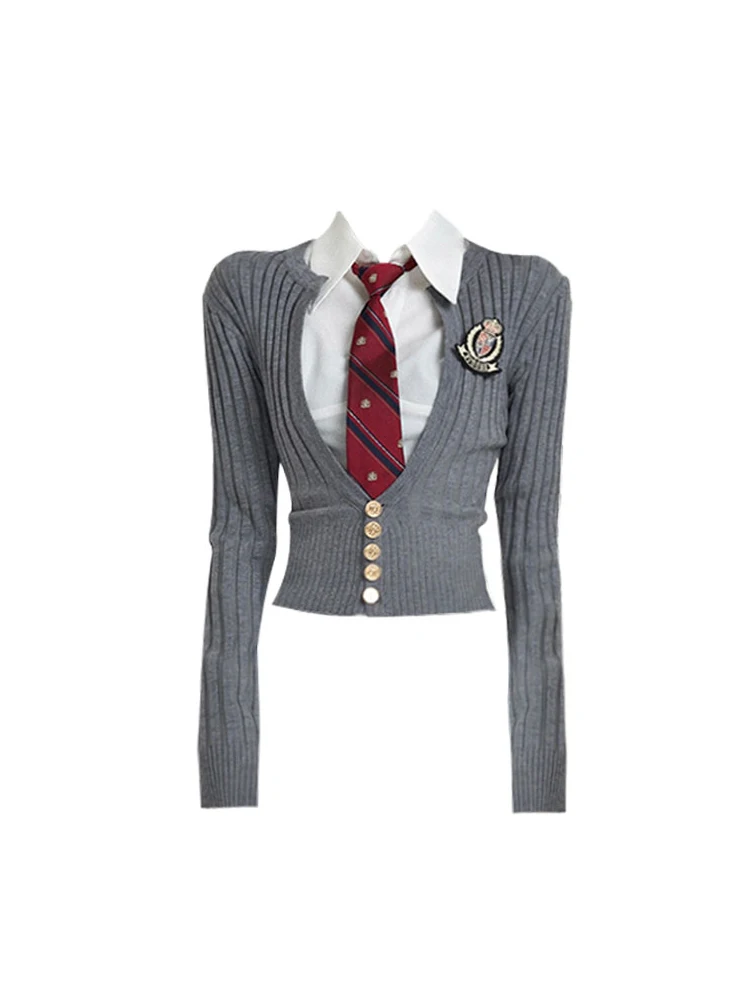 Women Two Piece Sets Korean Fashion Gyaru Preppy Style Shirts With Tie Long Sleeve Blouses + Cardigan Chic Kpop 2000s Aesthetic
Women Two Piece Sets Korean Fashion Gyaru Preppy Style Shirts With Tie Long Sleeve Blouses + Cardigan Chic Kpop 2000s Aesthetic