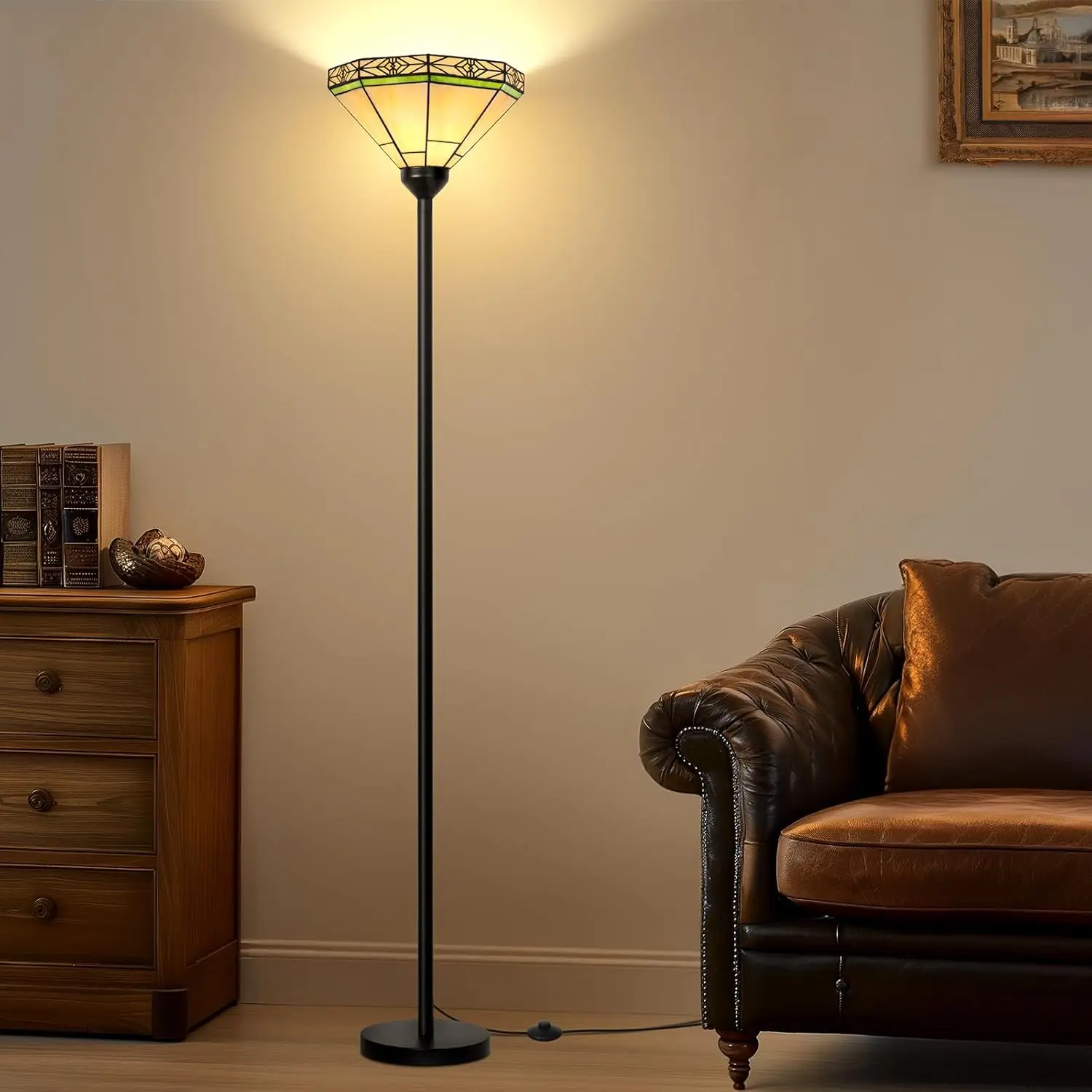 Vintage Stained Glass Floor Lamp, Torchiere Standing Light with Foot Switch, Mid Century Modern for Living Room, Bedroom, Home Office, E26 Base
Vintage Stained Glass Floor Lamp, Torchiere Standing Light with Foot Switch, Mid Century Modern for Living Room, Bedroom, Home Office, E26 Base