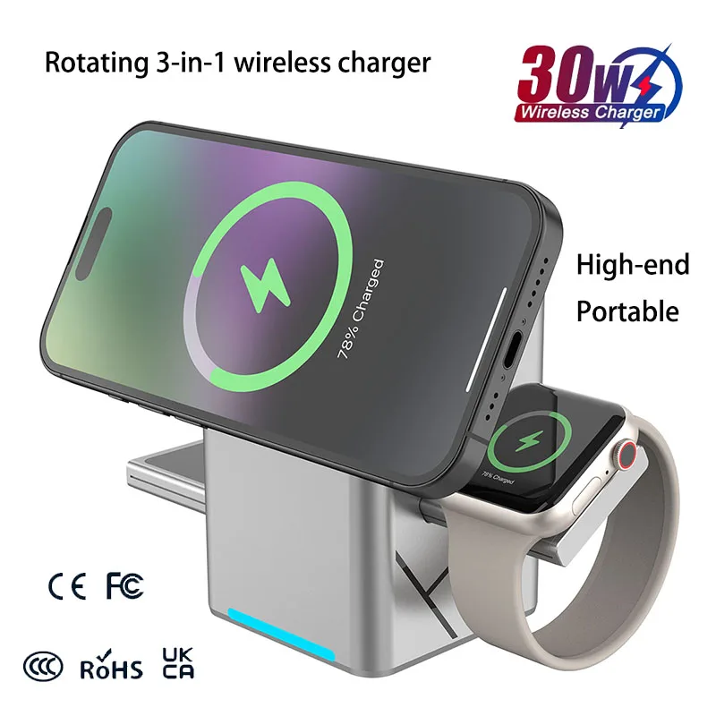  Магнитная беспроводная зарядная станция 30 Вт 3 в 1, гибкая док-станция для быстрой зарядки для путешествий для iPhone 16 15 14 13 Samsung
Магнитная беспроводная зарядная станция 30 Вт 3 в 1, гибкая док-станция для быстрой зарядки для путешествий для iPhone 16 15 14 13 Samsung
