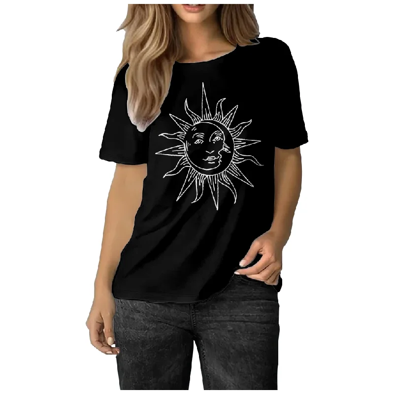 Simple Sun Face Pattern Women's Casual O Neck Short Sleeved Breathable Loose Black T Shirt
Simple Sun Face Pattern Women's Casual O Neck Short Sleeved Breathable Loose Black T Shirt