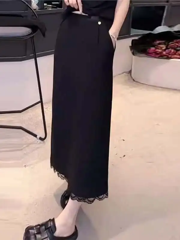 Korean Style High Waist Straight Leg Lace Paneling Skirt Women's Summer New Slimming Gentle Split Long Skirt
Korean Style High Waist Straight Leg Lace Paneling Skirt Women's Summer New Slimming Gentle Split Long Skirt