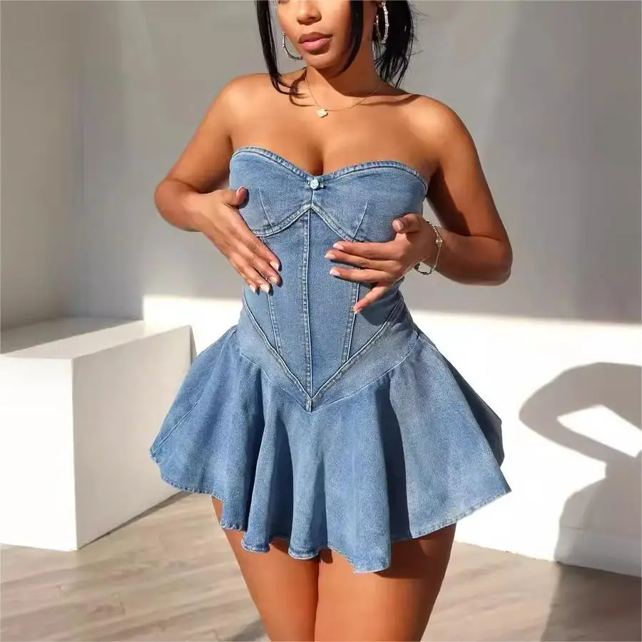 Summer New Arrival Elegant Dress Women's Casual Sexy Off-Shoulder Sleeveless Breathable Solid Party Slim Denim Mini Dress
Summer New Arrival Elegant Dress Women's Casual Sexy Off-Shoulder Sleeveless Breathable Solid Party Slim Denim Mini Dress