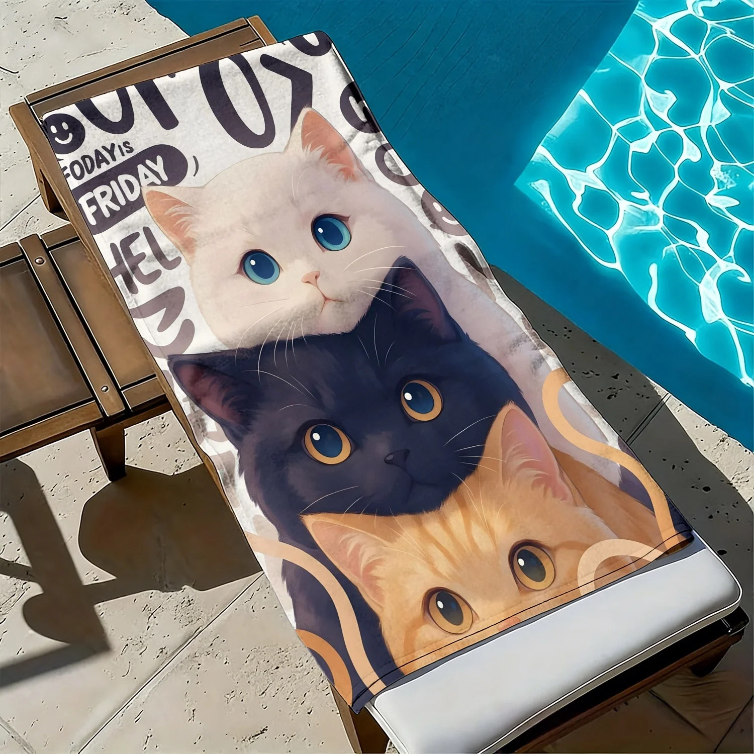 Cartoon Tri-color Stack Cat Theme polyester microfiber beach towel is highly absorbent, suitable for swimming and beach outings
Cartoon Tri-color Stack Cat Theme polyester microfiber beach towel is highly absorbent, suitable for swimming and beach outings