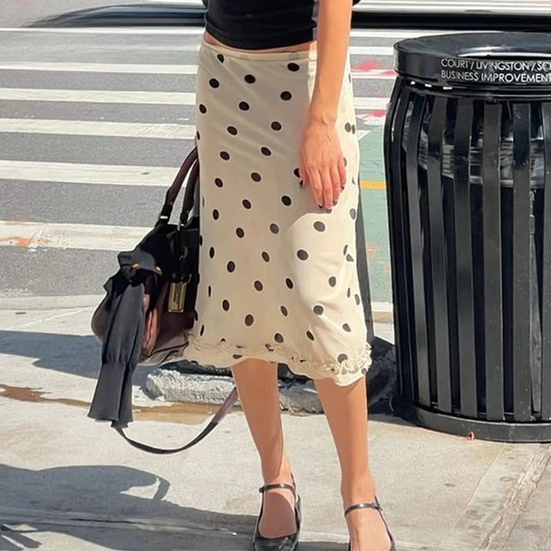 2025 new Casual Women Polka Dot Skirts Lettuce Trim Beige Elegant Midi Skirts Streetwear Simple All-match Bottom Clothing Spring 
2025 new Casual Women Polka Dot Skirts Lettuce Trim Beige Elegant Midi Skirts Streetwear Simple All-match Bottom Clothing Spring