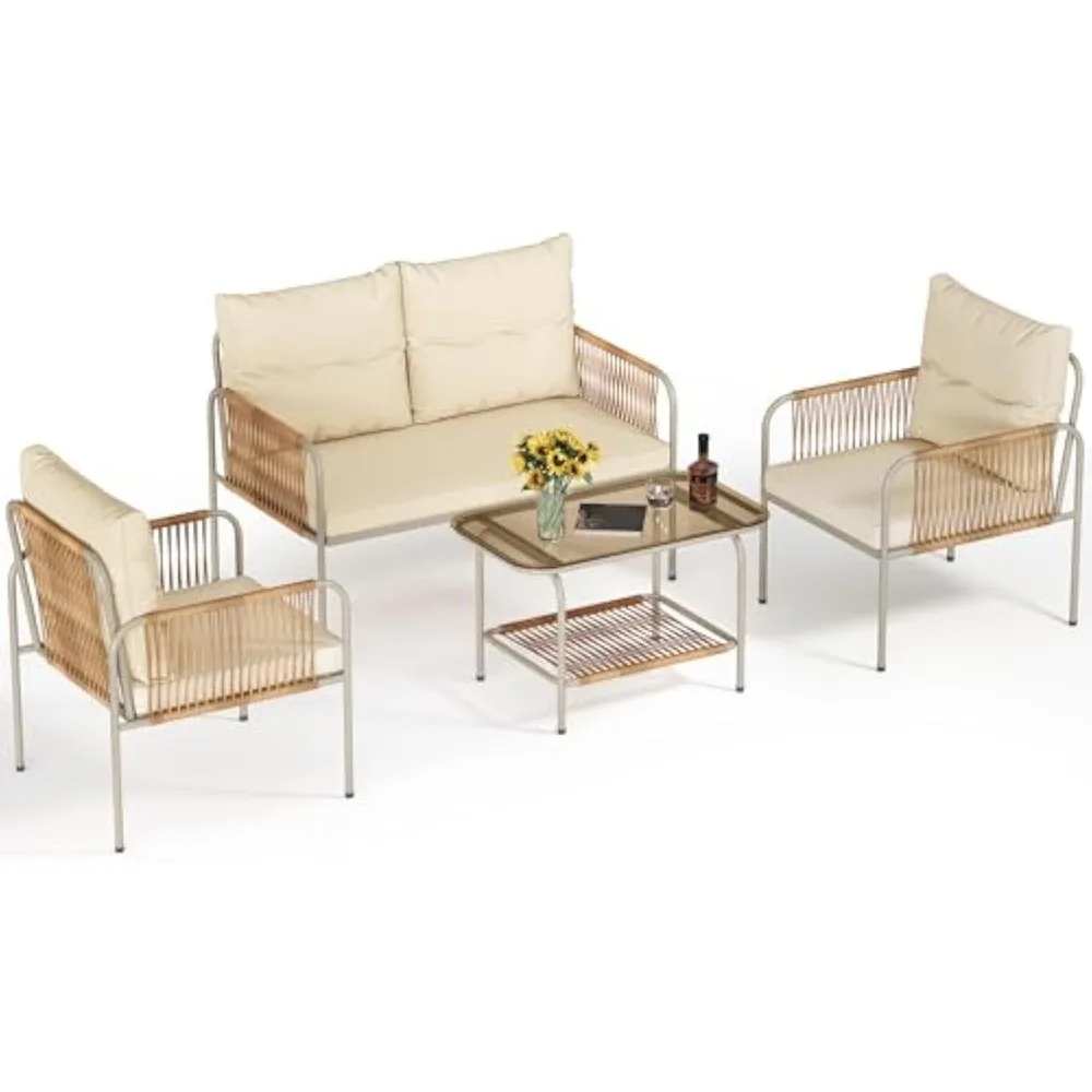 4 Pieces Patio Furniture Set, Wicker Outdoor Conversation Set, All-Weather Rattan Bistro Set with Loveseat Set, Coffee Table
4 Pieces Patio Furniture Set, Wicker Outdoor Conversation Set, All-Weather Rattan Bistro Set with Loveseat Set, Coffee Table