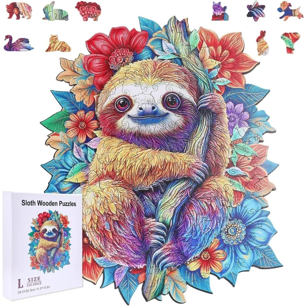 200Pcs Sloth Wooden Jigsaw Puzzles for Adults 11.22x13.9inch Jungle Sloth Wooden Puzzles Colorful Unique Shaped Wood Puzzles
200Pcs Sloth Wooden Jigsaw Puzzles for Adults 11.22x13.9inch Jungle Sloth Wooden Puzzles Colorful Unique Shaped Wood Puzzles