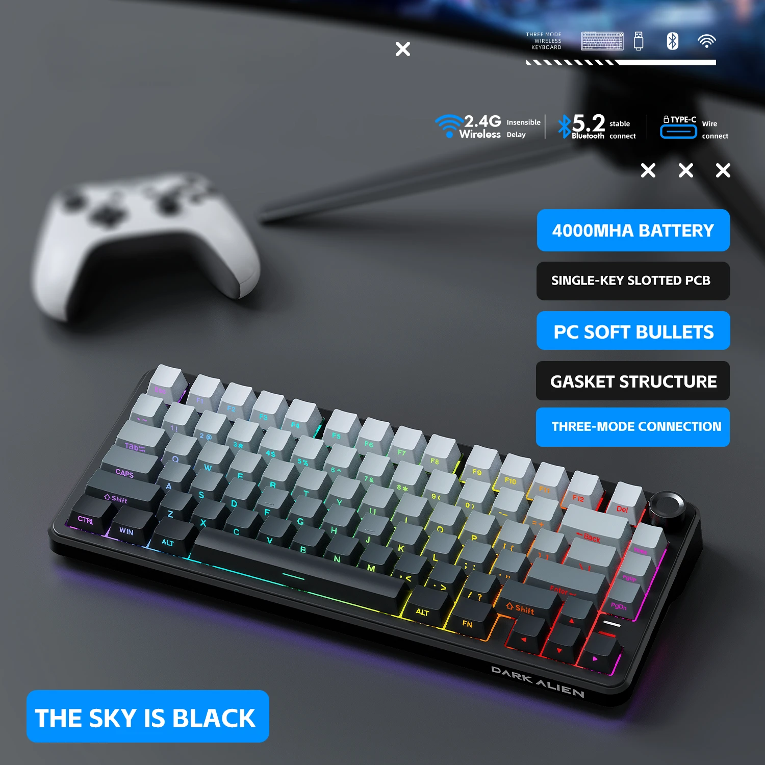 Механическая клавиатура с подсветкой, изготовленные на заказ беспроводные 3-режимные Bluetooth офисные игровые колпачки для клавиш с вишневым профилем и гравировкой для игр
Механическая клавиатура с подсветкой, изготовленные на заказ беспроводные 3-режимные Bluetooth офисные игровые колпачки для клавиш с вишневым профилем и гравировкой для игр