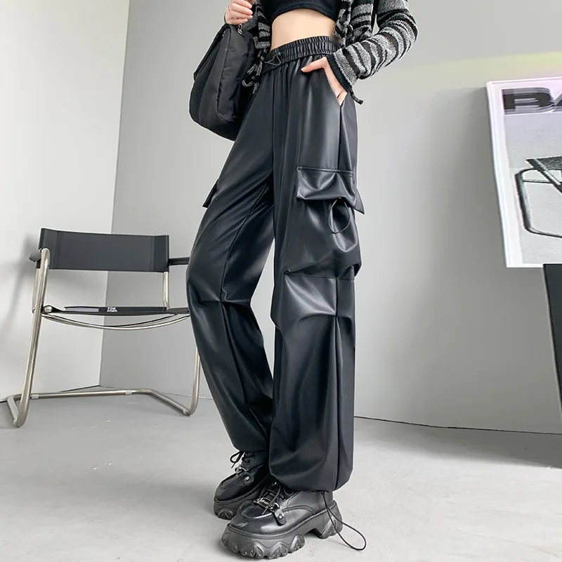 Vintage Leather Cargo Pants Women New Autumn High Waisted Loose Slimming PU Leather Wide Leg Pants s772
Vintage Leather Cargo Pants Women New Autumn High Waisted Loose Slimming PU Leather Wide Leg Pants s772