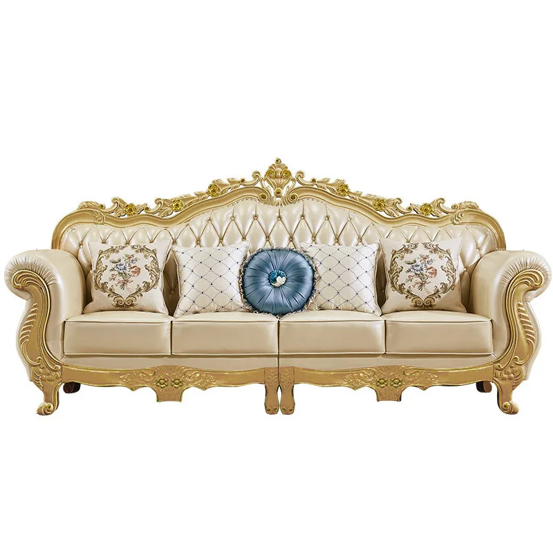 Yjq European leather sofa living room size high-end cowhide light luxury furniture gold carved sofa
Yjq European leather sofa living room size high-end cowhide light luxury furniture gold carved sofa