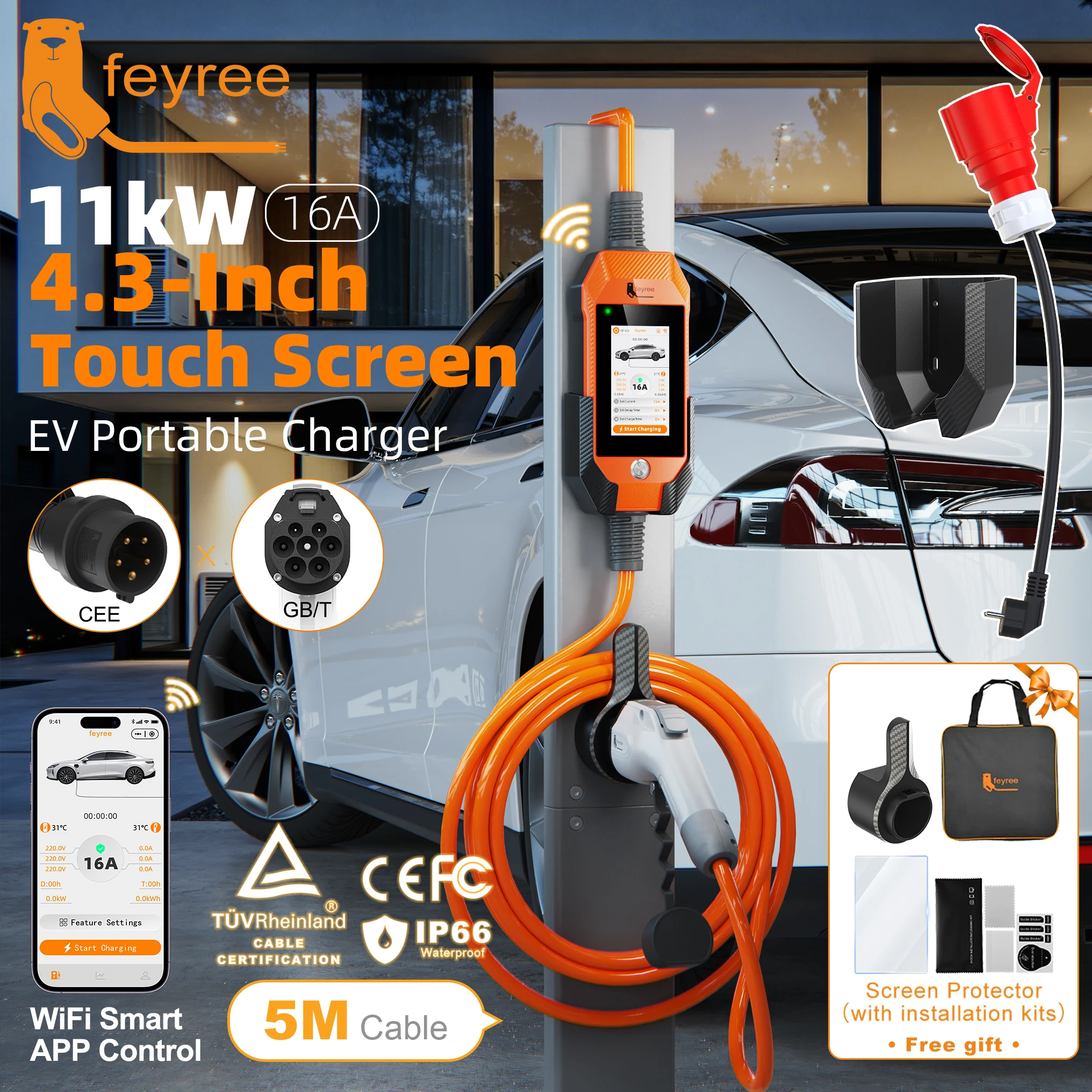 feyree 11kW 16A 3P GB/T Plug Portable EV Charger 4.3" Touchscreen & Charge History WIFI APP Ctrl Smart EVSE for Electric Vehicle
feyree 11kW 16A 3P GB/T Plug Portable EV Charger 4.3" Touchscreen & Charge History WIFI APP Ctrl Smart EVSE for Electric Vehicle