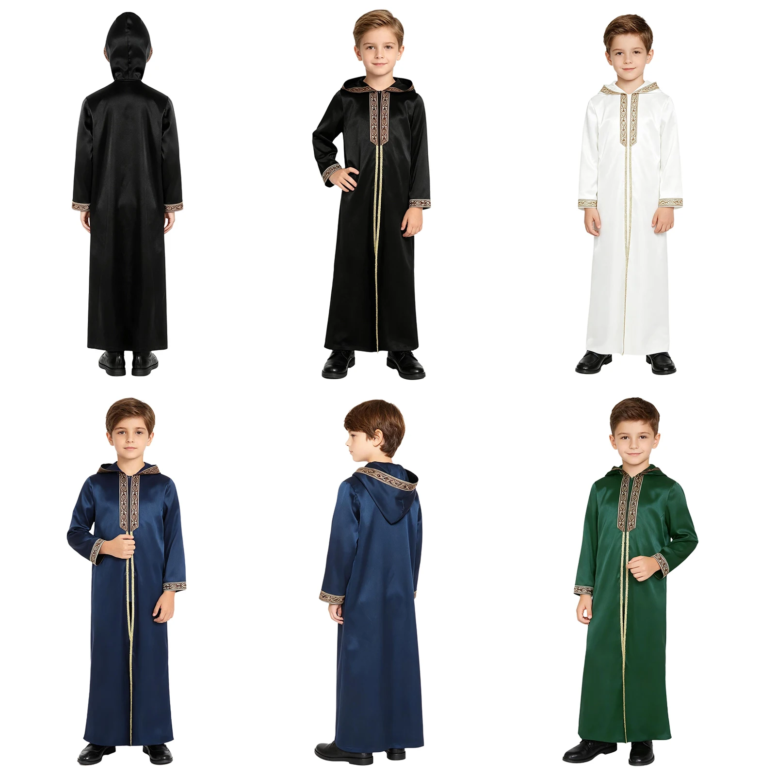 Boys Muslim Robe Hooded Long Sleeve Zip Up Gold Embroidered Braided Tape Ramadan Costume Eid Fancy Dress Party
Boys Muslim Robe Hooded Long Sleeve Zip Up Gold Embroidered Braided Tape Ramadan Costume Eid Fancy Dress Party