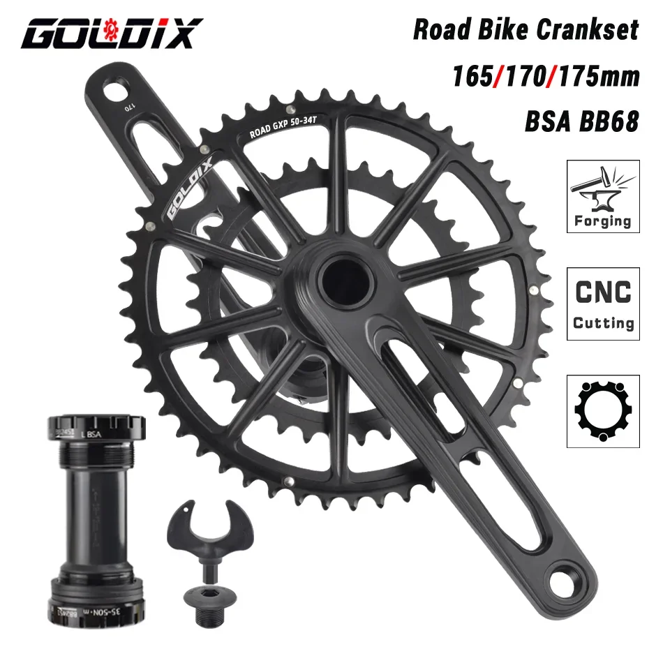 GOLDIX Ultralight Road Bike Crankset Double Chainring 50-34T/52-36T/53-39T 165/170/175mm Length All CNC Cutting Bicycle Crank
GOLDIX Ultralight Road Bike Crankset Double Chainring 50-34T/52-36T/53-39T 165/170/175mm Length All CNC Cutting Bicycle Crank