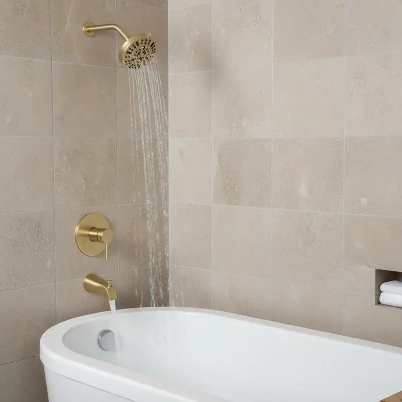 Bathtub Shower Fixture Combo 5-Inch For Master Bathroom, Guest Suite, Hotel Spa, 8-Setting Adjustable Rainfall Spray Single-Handle Trim Kit Brass Pressure Balancing Valve Gold Finish
Bathtub Shower Fixture Combo 5-Inch For Master Bathroom, Guest Suite, Hotel Spa, 8-Setting Adjustable Rainfall Spray Single-Handle Trim Kit Brass Pressure Balancing Valve Gold Finish