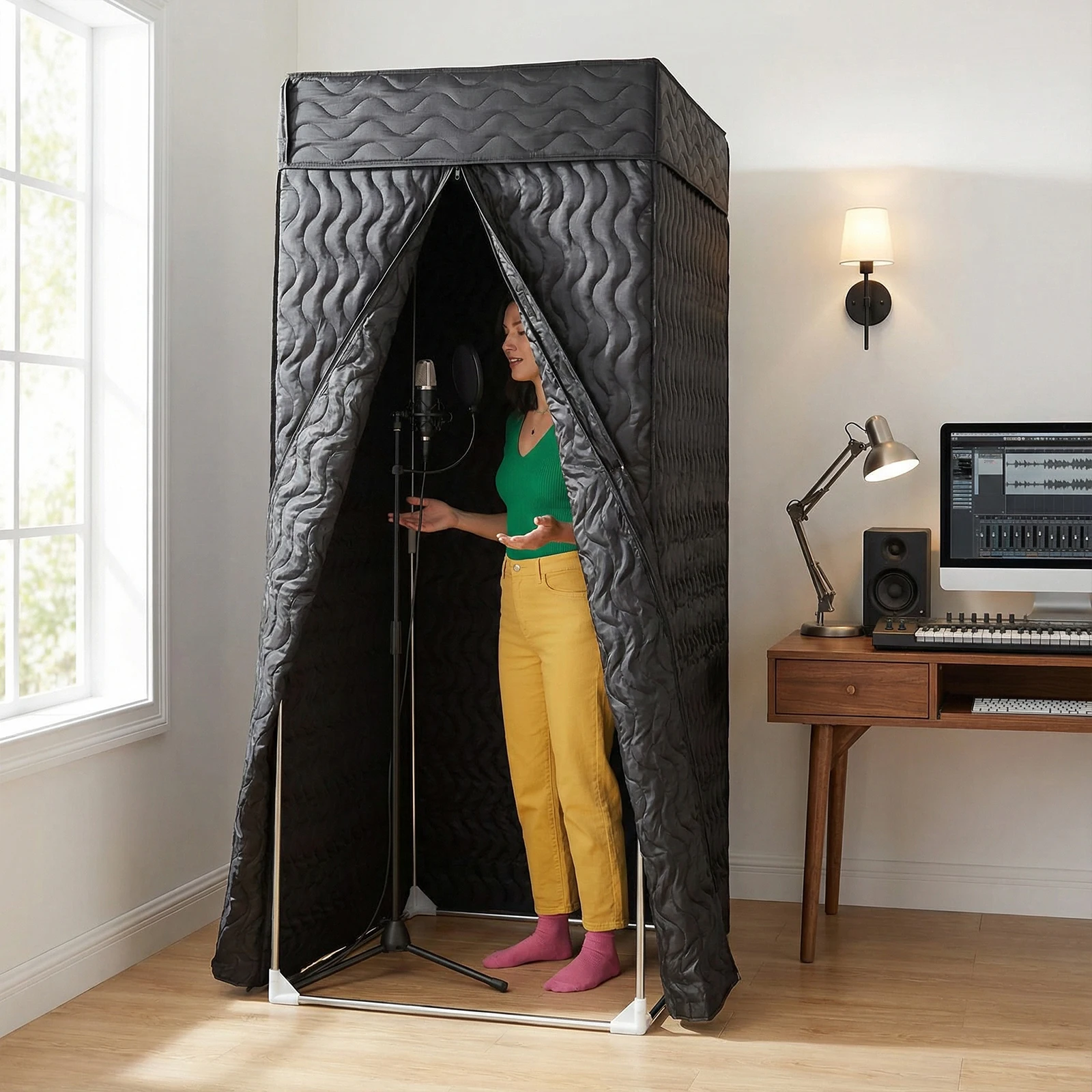 360° Echo-Free Sound Isolation Booth Easy Setup Echo-Free Recording Booth with Thick Acoustic Blankets for Voice-Over Singing
360° Echo-Free Sound Isolation Booth Easy Setup Echo-Free Recording Booth with Thick Acoustic Blankets for Voice-Over Singing