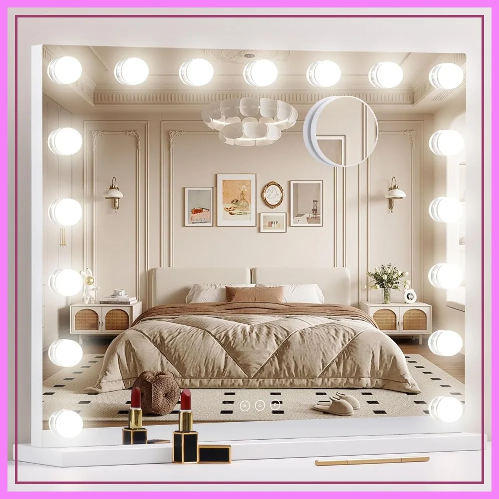 Vanity Mirror with Lights, 17 Dimmable LED Bulbs, 3 Color Modes, Detachable 10X Magnification, Touch Control, 23.6x19.7 inch White
Vanity Mirror with Lights, 17 Dimmable LED Bulbs, 3 Color Modes, Detachable 10X Magnification, Touch Control, 23.6x19.7 inch White