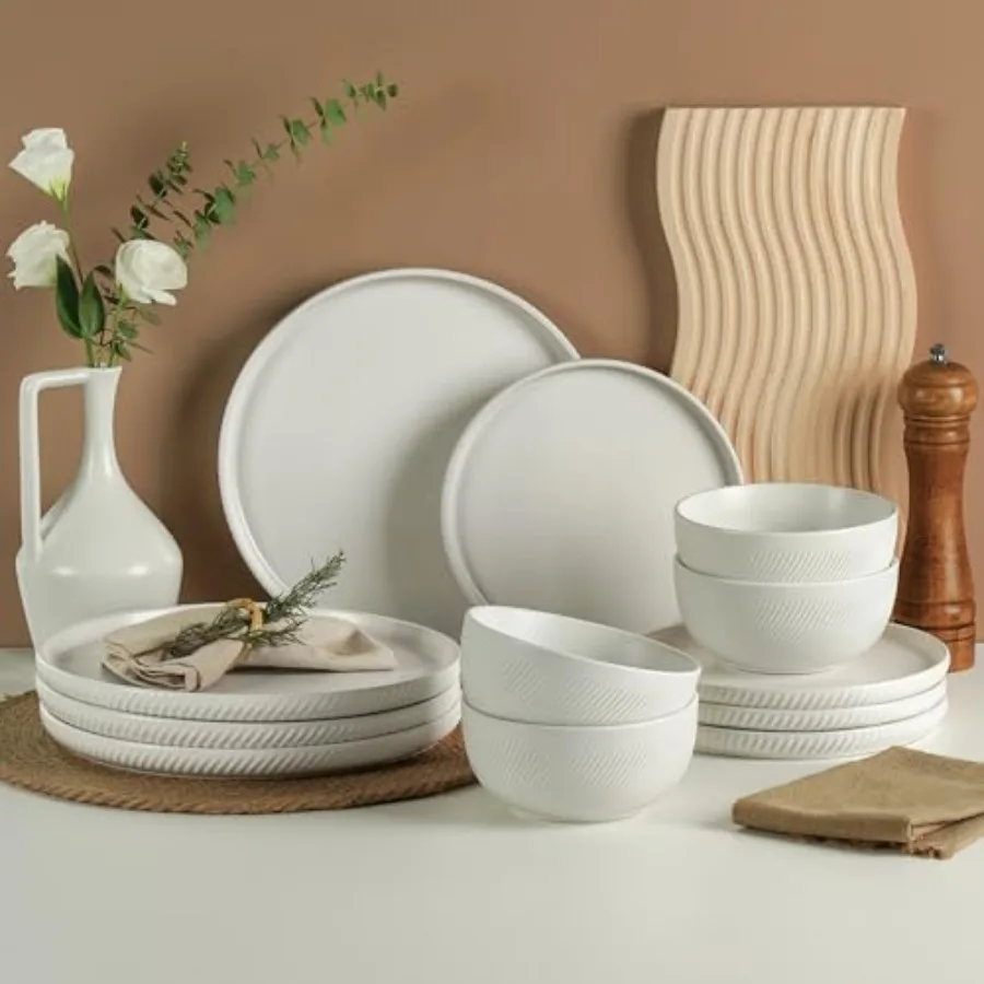 Earthsong Dinnerware Sets for 4 12-Piece Ceramic Plates and Bowls Set Dishwasher and Microwave Safe Stoneware Dishes Set Ribbed
Earthsong Dinnerware Sets for 4 12-Piece Ceramic Plates and Bowls Set Dishwasher and Microwave Safe Stoneware Dishes Set Ribbed