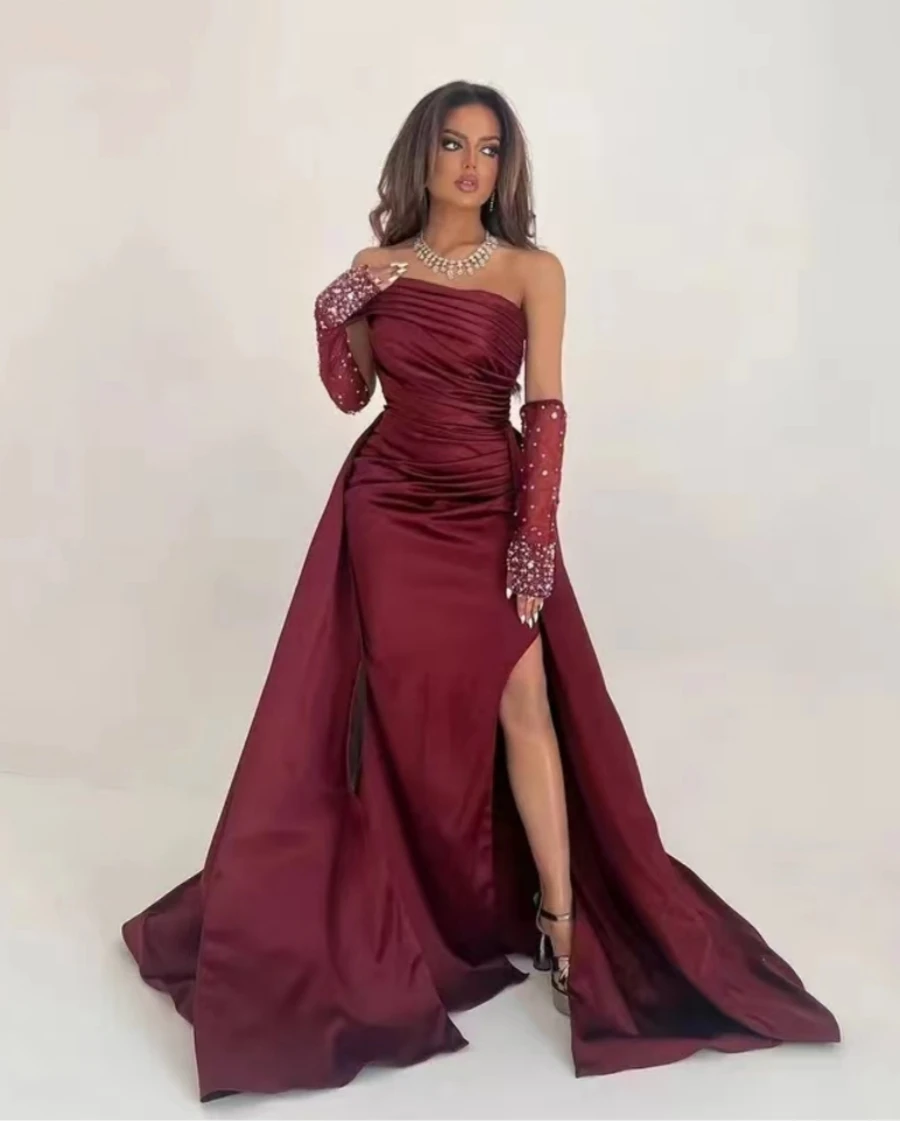 Elegant One-Shoulder Evening Dresses Ruched Sequins Gloves Side Split Floor-Length Prom Dresses Formal Occasion Party Gown
Elegant One-Shoulder Evening Dresses Ruched Sequins Gloves Side Split Floor-Length Prom Dresses Formal Occasion Party Gown
