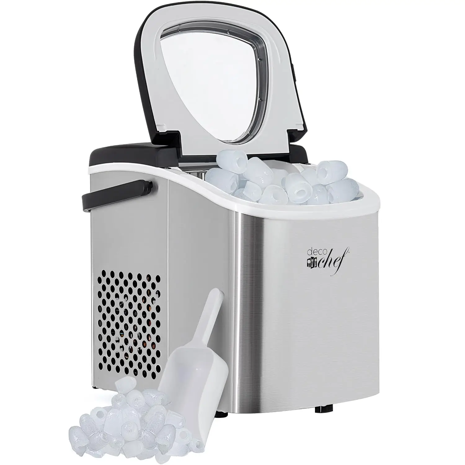 Compact Countertop Ice Maker, 26LBs/24Hrs, 9 Bullet Cubes in 6 Mins, Portable with Handle & Scoop, Stainless Steel
Compact Countertop Ice Maker, 26LBs/24Hrs, 9 Bullet Cubes in 6 Mins, Portable with Handle & Scoop, Stainless Steel