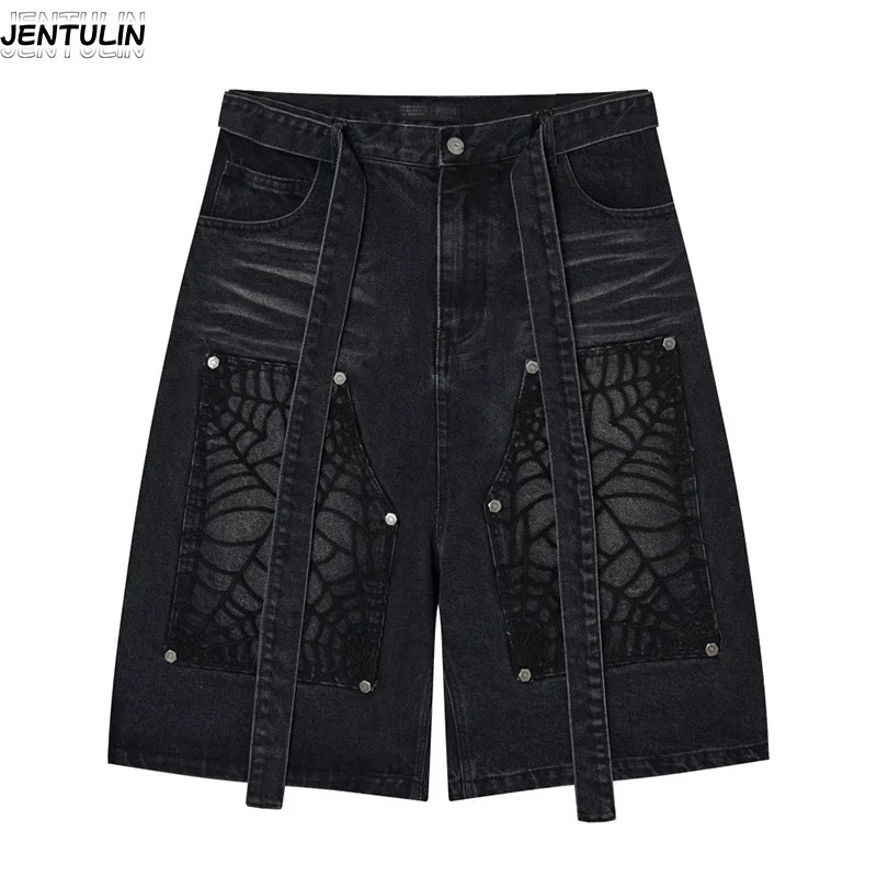 American High Street Spider Web Embroidered Denim Shorts Washed And Worn Workwear Wide Leg Cropped Pants Unisex
American High Street Spider Web Embroidered Denim Shorts Washed And Worn Workwear Wide Leg Cropped Pants Unisex