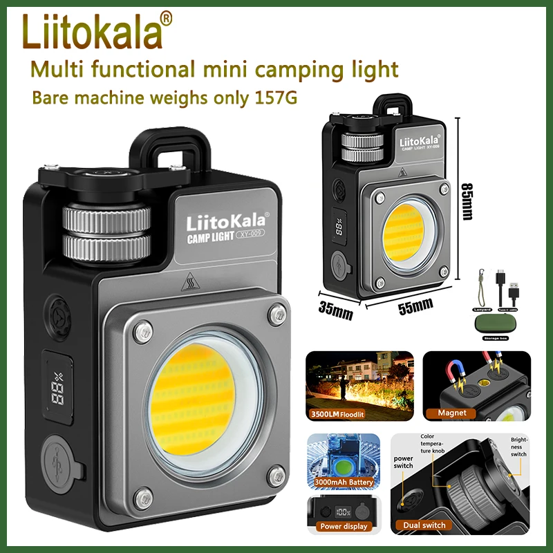 Liitokala Silver XY-009 multifunctional camping lamp with built-in rechargeable battery for strong light illumination.
Liitokala Silver XY-009 multifunctional camping lamp with built-in rechargeable battery for strong light illumination.